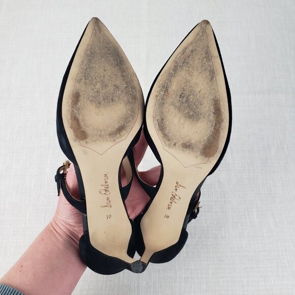 Sam Edelman Thea Double Strap d'Orsay Point Toe Pumps Black Suede Size 10 - Picture 8 of 11